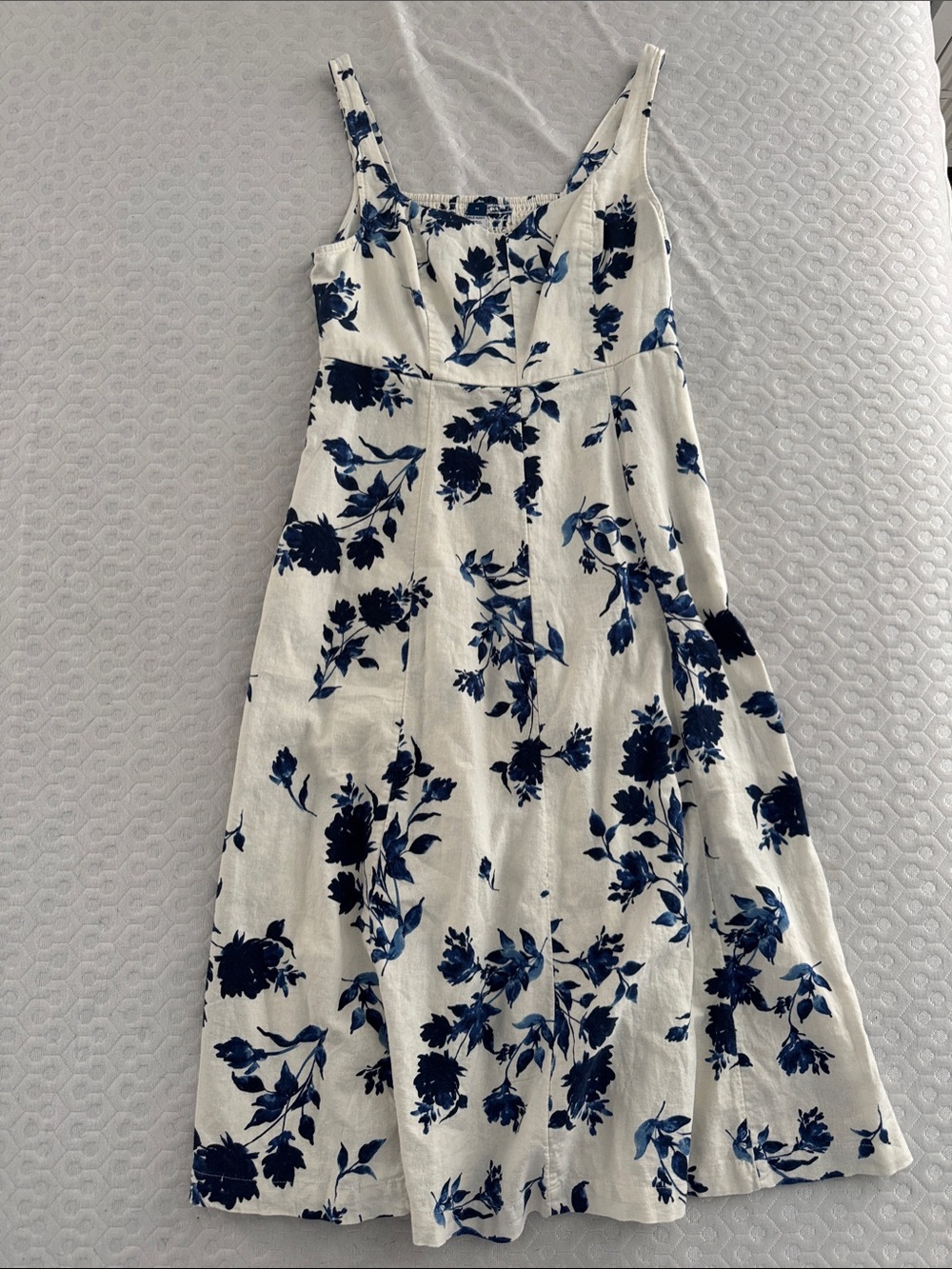 Old Navy White Midi Dress with Blue Floral Print